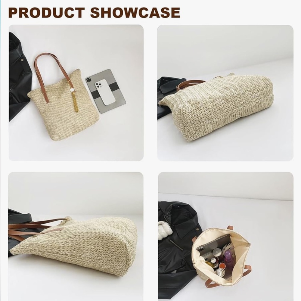 🆕 Straw Beach Bags for Women, Large Woven Tote Bag - Picture 6 of 7